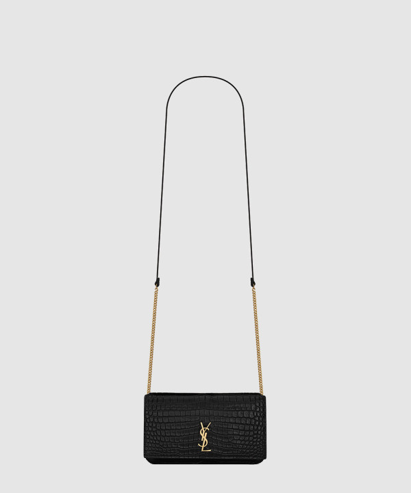 [SAINT LAURENT-생로랑] 유광 크로커다일 엠보싱 가죽 스트랩 모노그램 폰 홀더 635095