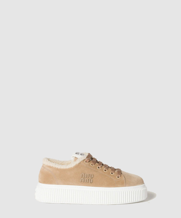 [MIU MIU-미우미우] 스웨이드와 시어링 스니커즈 5E389E