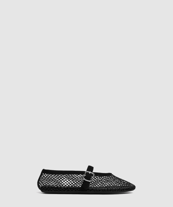 [ALAIA-알라이아] 스트라스 피시넷 발레 플랫 슈즈 AA3A029A023